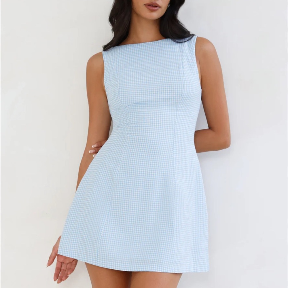 Hello Molly Light Blue Gingham Mini Dress